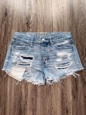American Eagle Outfitters Light Blue Distressed Denim Shorts